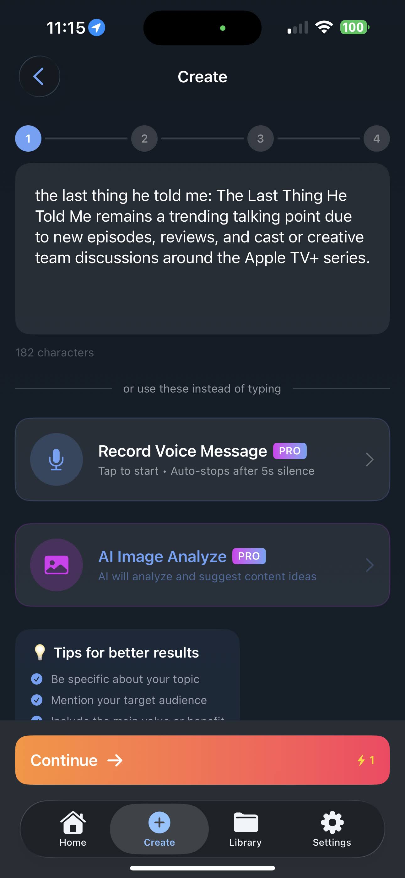 Enter your content idea in PostKit AI