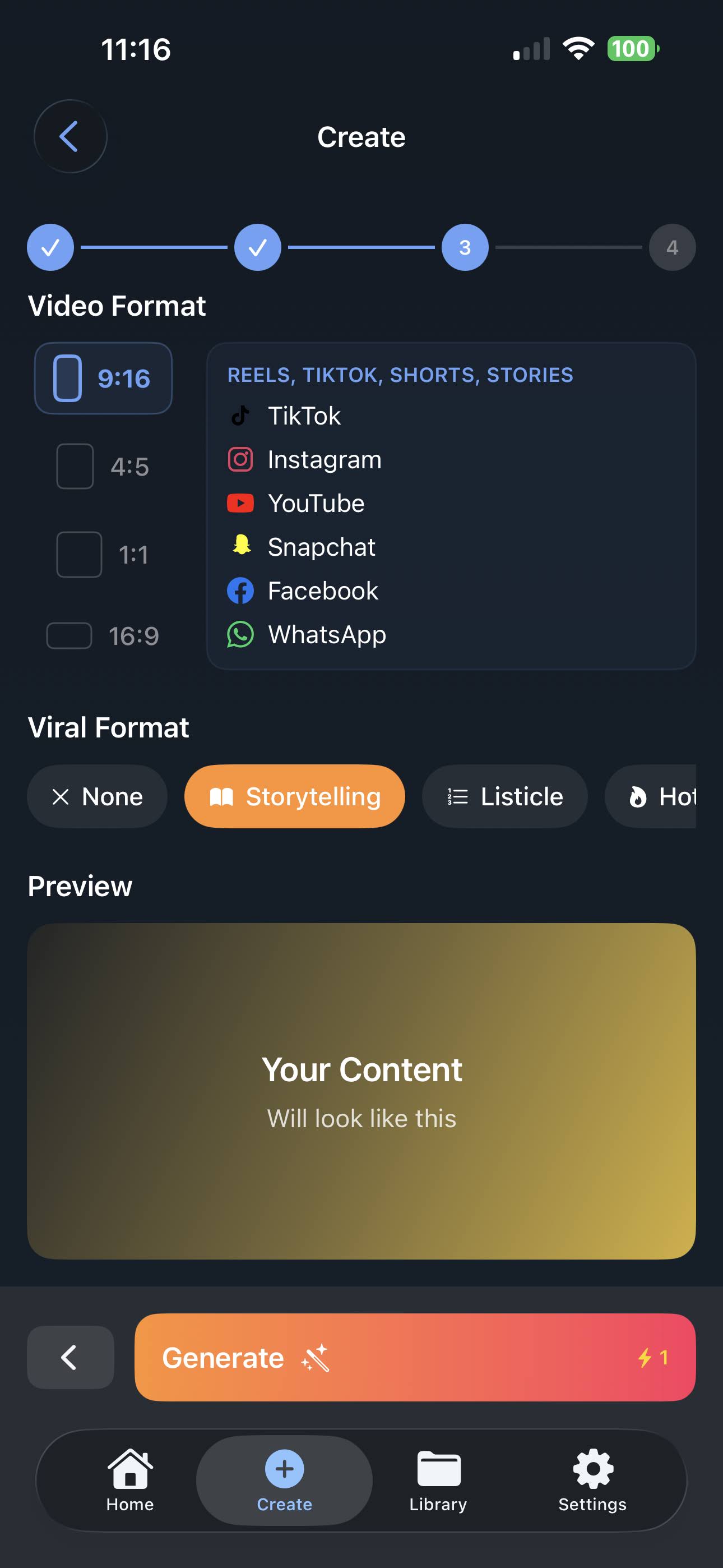 Opciones de formato de video y formato viral - relaciones de aspecto 9:16, 4:5, 1:1, 16:9