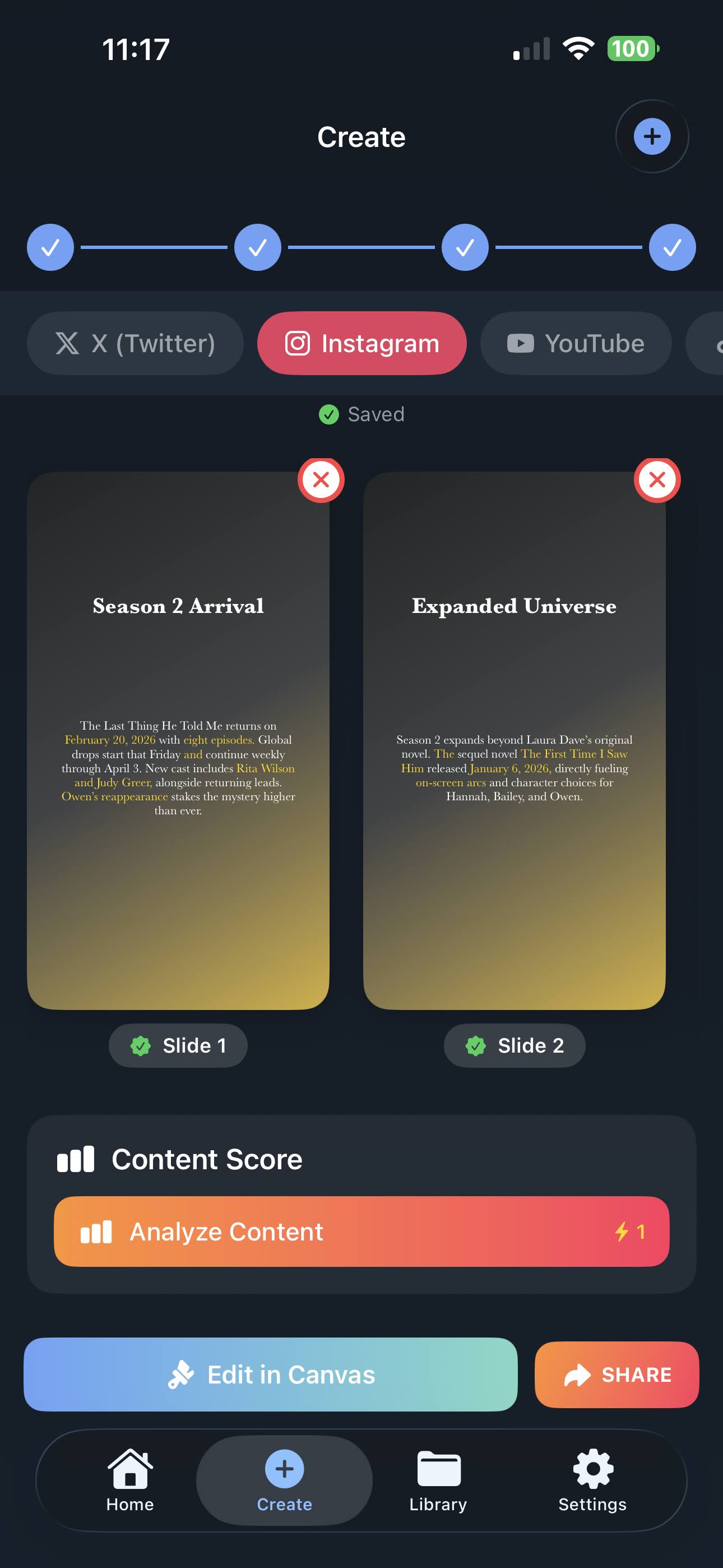 AI ile oluşturulmuş carousel slaytları