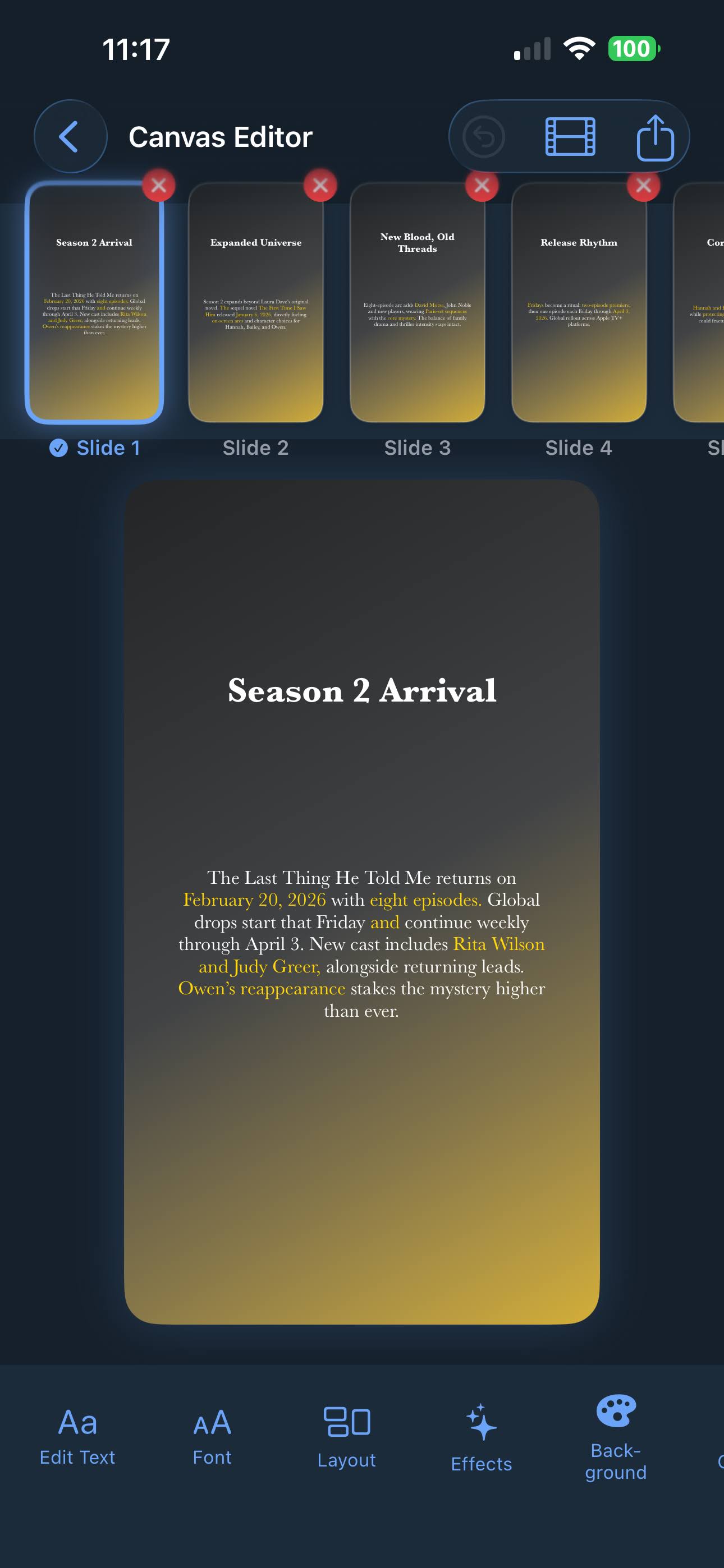 Canvas slayt editörü ve şablonlar